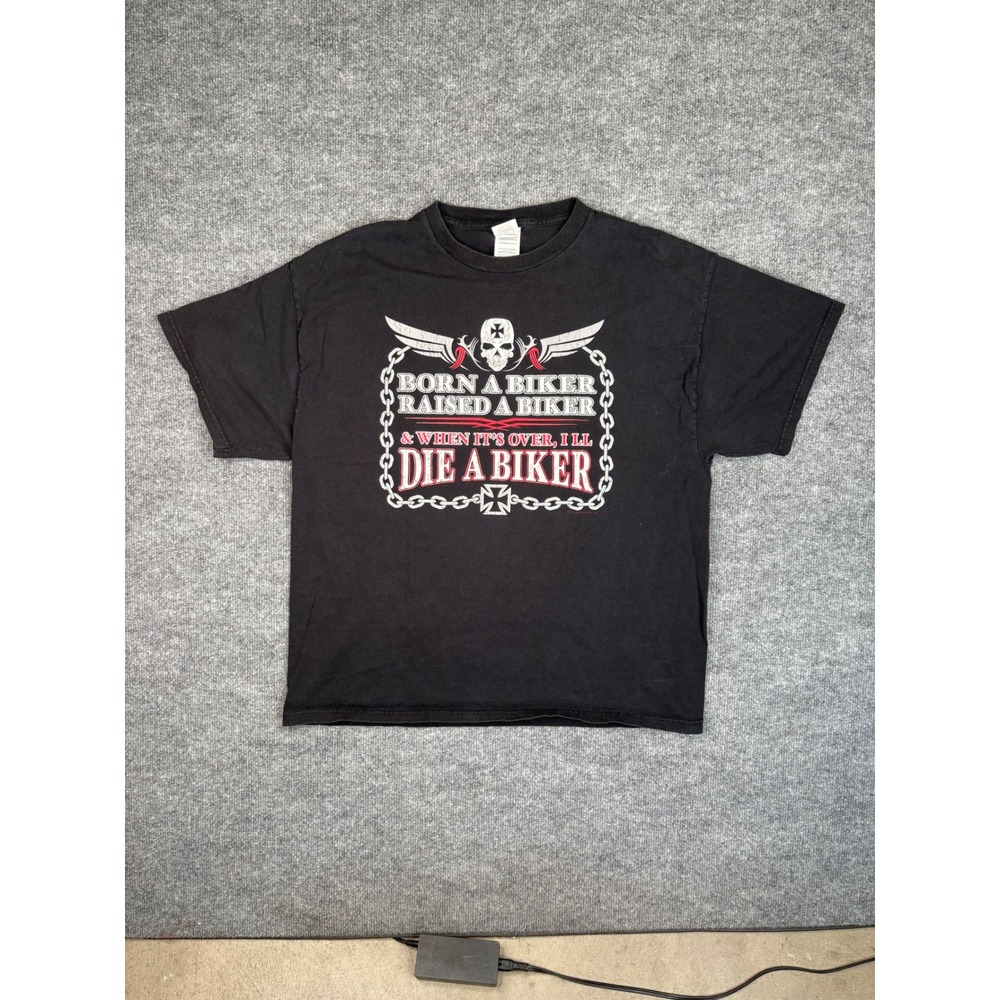 Delta Pro Weight Born A Biker Raised A Biker Graphic T-Shirt Black Mens XL Skull